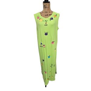 Vtg Collective Works BEREK 2 Takako Sakon Green Aloha Shift Dress XL Resort Wear